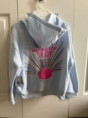 Light Blue Hoodie with Pink Sun Graphic - "Waiting For The Sun To Set"